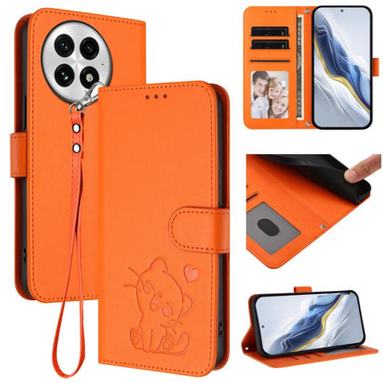 Embossed Heart Cat Leather Phone Case with Hand Strap, For OnePlus 13, For OnePlus Nord 4 5G