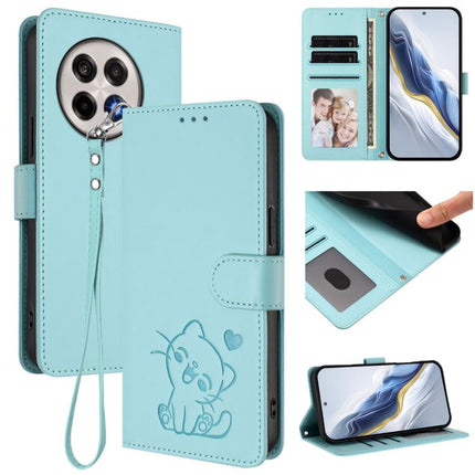 Embossed Heart Cat Leather Phone Case with Hand Strap, For OnePlus 13T 5G, For OnePlus 13R / Ace 5 Pro / Ace 5
