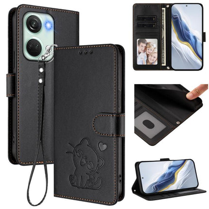 Embossed Heart Cat Leather Phone Case with Hand Strap, For OnePlus Nord CE3 Lite 5G / N30, For OnePlus Nord 3 / Ace 2V