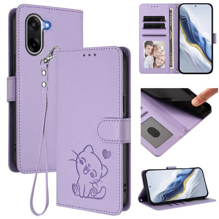 Embossed Heart Cat Leather Phone Case with Hand Strap, For OnePlus Nord 5 5G / Ace 5 Ultra, For OnePlus Nord CE5 / Ace 5 Racing