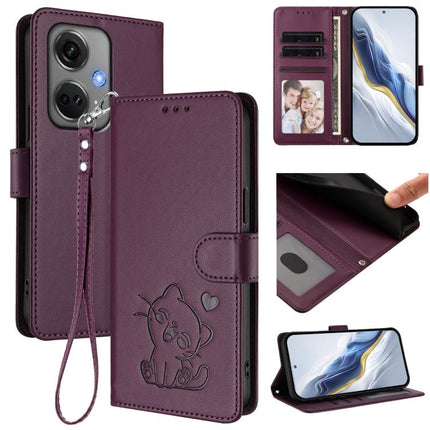 Embossed Heart Cat Leather Phone Case with Hand Strap, For OnePlus Ace 2 Pro 5G, For OnePlus Nord CE3 5G India