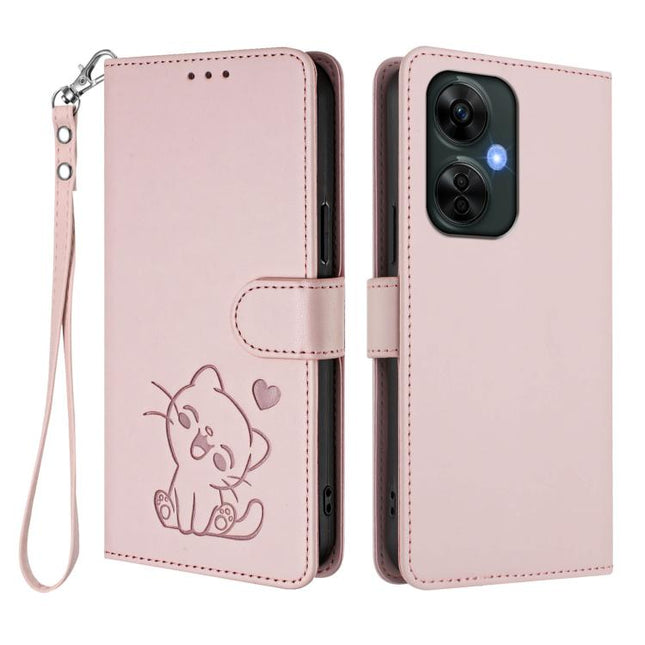 Embossed Heart Cat Leather Phone Case with Hand Strap, For OnePlus Nord CE3 Lite 5G / N30, For OnePlus Nord 3 / Ace 2V