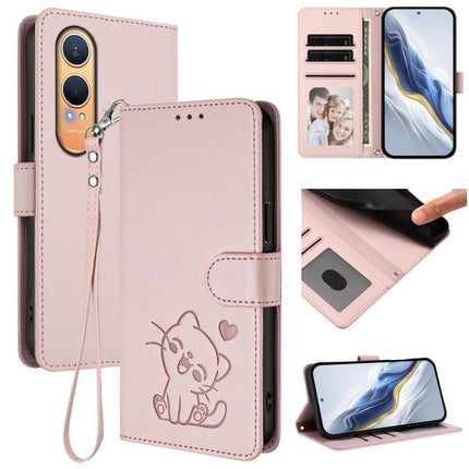 Embossed Heart Cat Leather Phone Case with Hand Strap, For OnePlus Nord CE4 Lite 5G, For OnePlus Nord CE 2 Lite 5G