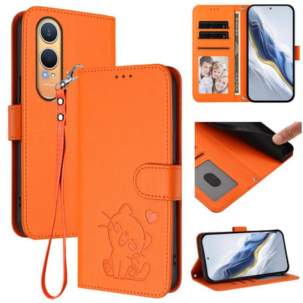 Embossed Heart Cat Leather Phone Case with Hand Strap, For OnePlus Nord CE4 Lite 5G, For OnePlus Nord CE 2 Lite 5G
