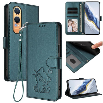 Embossed Heart Cat Leather Phone Case with Hand Strap, For OnePlus Nord CE4 Lite 5G, For OnePlus Nord CE 2 Lite 5G