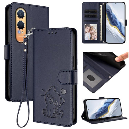 Embossed Heart Cat Leather Phone Case with Hand Strap, For OnePlus Nord CE4 Lite 5G, For OnePlus Nord CE 2 Lite 5G