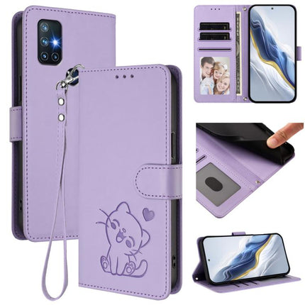Embossed Heart Cat Leather Phone Case with Hand Strap, For OnePlus Nord N10 5G