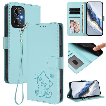 Embossed Heart Cat Leather Phone Case with Hand Strap, OnePlus Nord N20 5G, For OnePlus Nord N200 5G