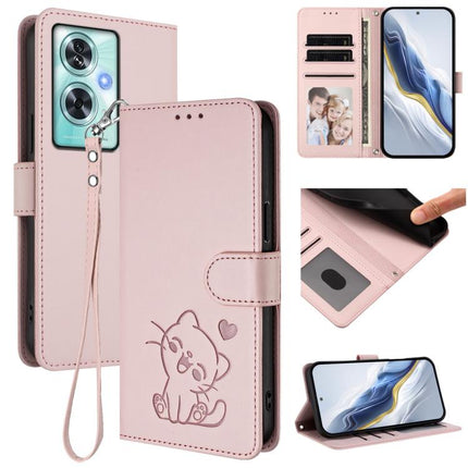Embossed Heart Cat Leather Phone Case with Hand Strap, For OnePlus Nord CE4 5G, For OnePlus Nord N30 SE 5G