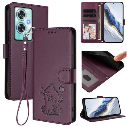Embossed Heart Cat Leather Phone Case with Hand Strap, For OnePlus Nord CE4 5G, For OnePlus Nord N30 SE 5G