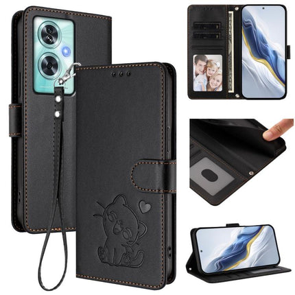 Embossed Heart Cat Leather Phone Case with Hand Strap, For OnePlus Nord CE4 5G, For OnePlus Nord N30 SE 5G