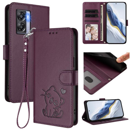 Embossed Heart Cat Leather Phone Case with Hand Strap, For OnePlus Nord N300, For OnePlus 10T 5G / Ace Pro 5G
