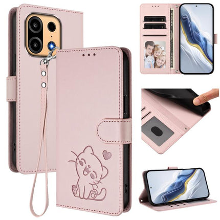 Embossed Heart Cat Leather Phone Case with Hand Strap, For OnePlus Turbo 6X Pro 5G, For OnePlus Turbo 6 / 6V 5G