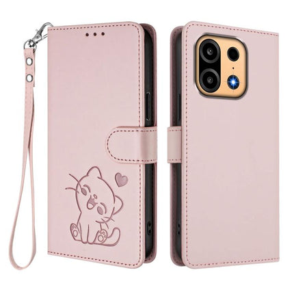 Embossed Heart Cat Leather Phone Case with Hand Strap, For OnePlus Turbo 6X Pro 5G, For OnePlus Turbo 6 / 6V 5G