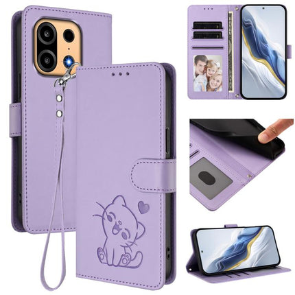 Embossed Heart Cat Leather Phone Case with Hand Strap, For OnePlus Turbo 6X Pro 5G, For OnePlus Turbo 6 / 6V 5G