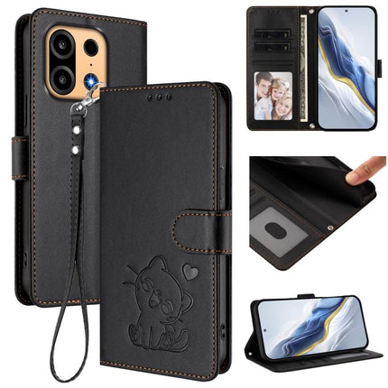 Embossed Heart Cat Leather Phone Case with Hand Strap, For OnePlus Turbo 6X Pro 5G, For OnePlus Turbo 6 / 6V 5G