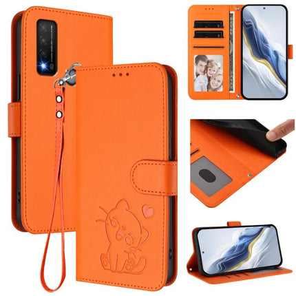 Embossed Heart Cat Leather Phone Case with Hand Strap, For TCL 20R / Bremen 5G / 20AX 5G, For TCL 30 4G / 5G / 30+