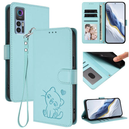 Embossed Heart Cat Leather Phone Case with Hand Strap, For TCL 20R / Bremen 5G / 20AX 5G, For TCL 30 4G / 5G / 30+