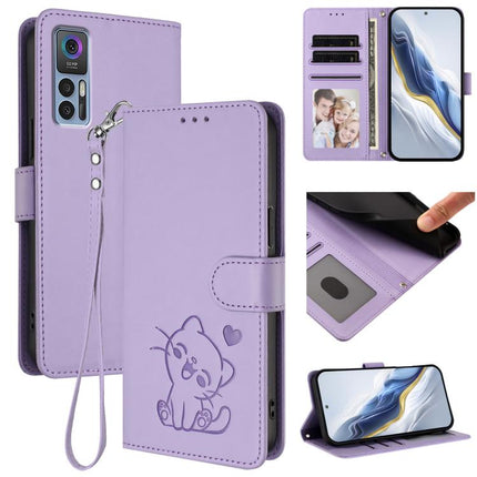 Embossed Heart Cat Leather Phone Case with Hand Strap, For TCL 20R / Bremen 5G / 20AX 5G, For TCL 30 4G / 5G / 30+
