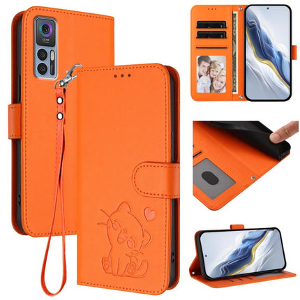 Embossed Heart Cat Leather Phone Case with Hand Strap, For TCL 20R / Bremen 5G / 20AX 5G, For TCL 30 4G / 5G / 30+
