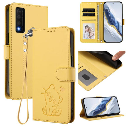 Embossed Heart Cat Leather Phone Case with Hand Strap, For TCL 30 SE, For TCL 30 XE 5G / 30V 5G / T781S