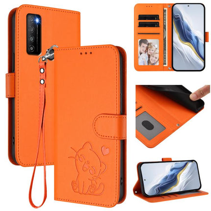 Embossed Heart Cat Leather Phone Case with Hand Strap, For TCL 40 R 5G / Sharp Aquos V6 5G, For TCL 30 XL / T701DL