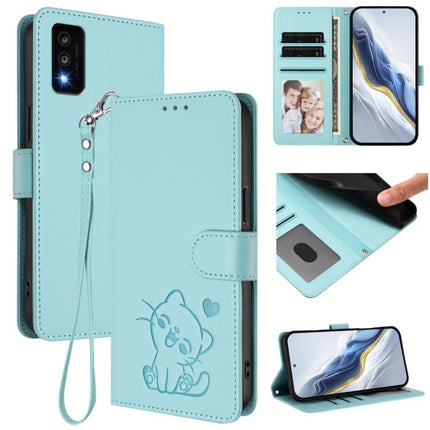 Embossed Heart Cat Leather Phone Case with Hand Strap, For TCL 303, For TCL 30T / T603DL