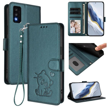 Embossed Heart Cat Leather Phone Case with Hand Strap, For TCL 303, For TCL 30T / T603DL