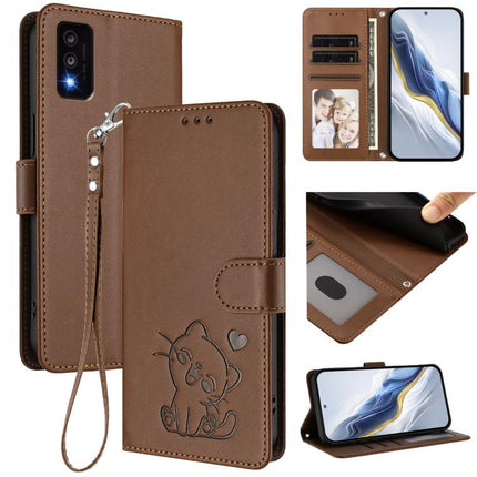 Embossed Heart Cat Leather Phone Case with Hand Strap, For TCL 303, For TCL 30T / T603DL