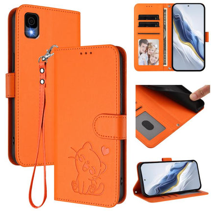 Embossed Heart Cat Leather Phone Case with Hand Strap, For TCL 30Z / T602DL / 30 LE / T602DL, For TCL 40 XL / Lively Jitterbug Smart4
