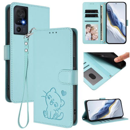 Embossed Heart Cat Leather Phone Case with Hand Strap, For TCL 40 SE, For TCL 403 / Vodafone Smart M23