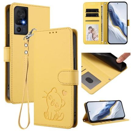 Embossed Heart Cat Leather Phone Case with Hand Strap, For TCL 40 SE, For TCL 403 / Vodafone Smart M23