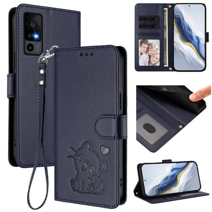 Embossed Heart Cat Leather Phone Case with Hand Strap, For TCL 40 R 5G / Sharp Aquos V6 5G, For TCL 30 XL / T701DL