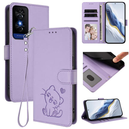 Embossed Heart Cat Leather Phone Case with Hand Strap, For TCL 50 5G / 50 XE NxtPaper 5G, For TCL 50 XL 5G / 50 XL Nxtpaper 5G