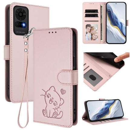 Embossed Heart Cat Leather Phone Case with Hand Strap, For TCL 50 LE 5G T510SPP / K23 / K24, For TCL 50 Pro NxtPaper / 50 NxtPaper 5G