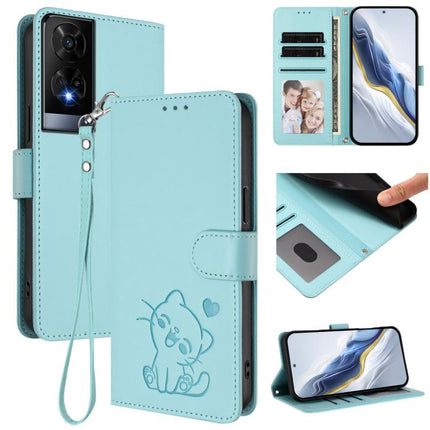 Embossed Heart Cat Leather Phone Case with Hand Strap, For TCL 201, For TCL 50 XE