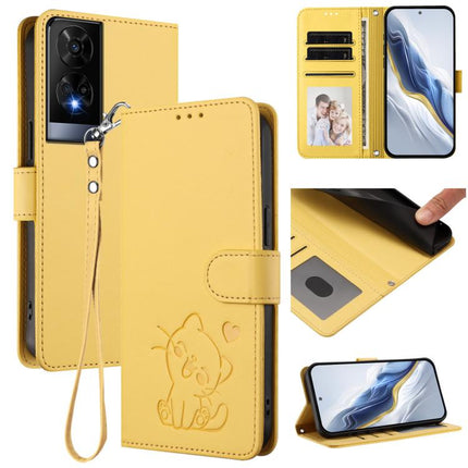 Embossed Heart Cat Leather Phone Case with Hand Strap, For TCL 201, For TCL 50 XE