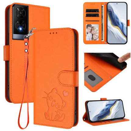 Embossed Heart Cat Leather Phone Case with Hand Strap, For TCL 201, For TCL 50 XE