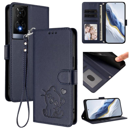 Embossed Heart Cat Leather Phone Case with Hand Strap, For TCL 201, For TCL 50 XE