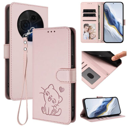 Embossed Heart Cat Leather Phone Case with Hand Strap, For TCL 405 / 406 / 406s / 408 / T506D, For TCL 60 NxtPaper