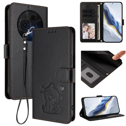 Embossed Heart Cat Leather Phone Case with Hand Strap, For TCL 405 / 406 / 406s / 408 / T506D, For TCL 60 NxtPaper