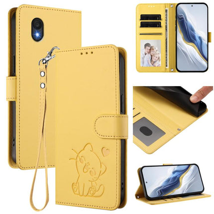 Embossed Heart Cat Leather Phone Case with Hand Strap, For TCL 201, For TCL 50 XE