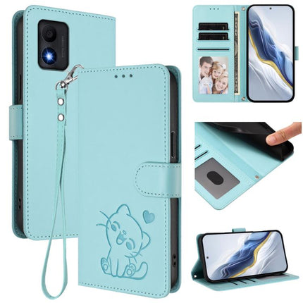 Embossed Heart Cat Leather Phone Case with Hand Strap, For TCL 303, For TCL 30T / T603DL