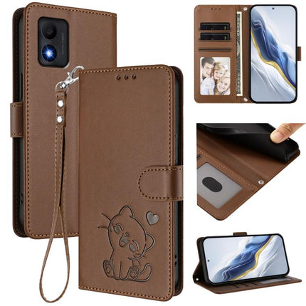 Embossed Heart Cat Leather Phone Case with Hand Strap, For TCL 303, For TCL 30T / T603DL