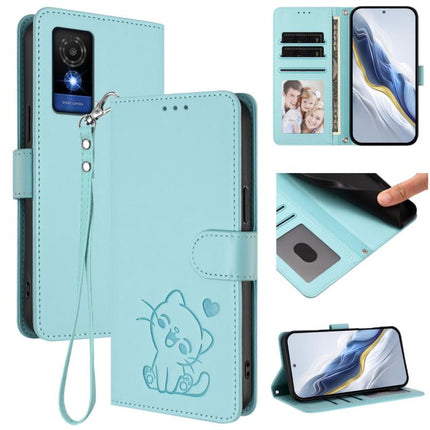 Embossed Heart Cat Leather Phone Case with Hand Strap, For TCL 50 SE / 40 NxtPaper 4G, For TCL 501 / Vodafone Smart M25