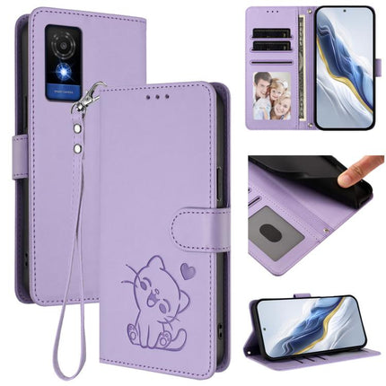 Embossed Heart Cat Leather Phone Case with Hand Strap, For TCL 50 SE / 40 NxtPaper 4G, For TCL 501 / Vodafone Smart M25