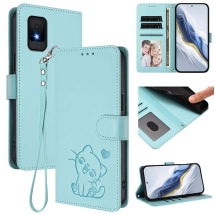 Embossed Heart Cat Leather Phone Case with Hand Strap, For TCL 505 / T509K / T5094, For TCL 502