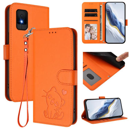 Embossed Heart Cat Leather Phone Case with Hand Strap, For TCL 505 / T509K / T5094, For TCL 502