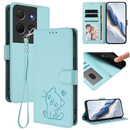 Embossed Heart Cat Leather Phone Case with Hand Strap, For TCL 60R, For TCL 503