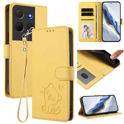 Embossed Heart Cat Leather Phone Case with Hand Strap, For TCL 60R, For TCL 503